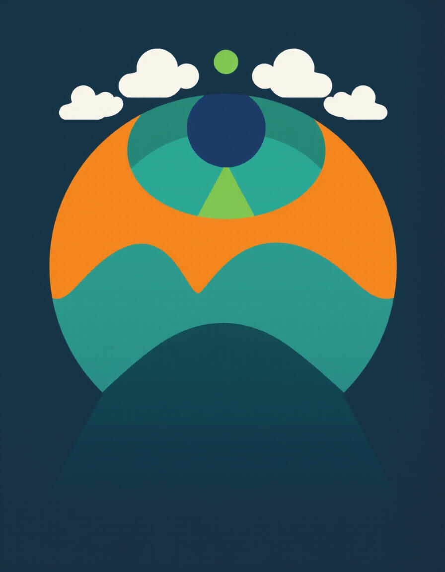 Colorful abstraction of mountains and spheres