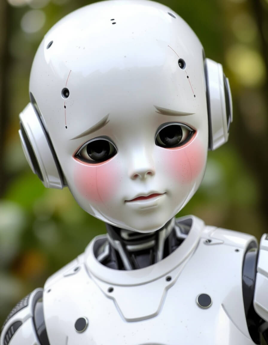 Tender-eyed robot baby