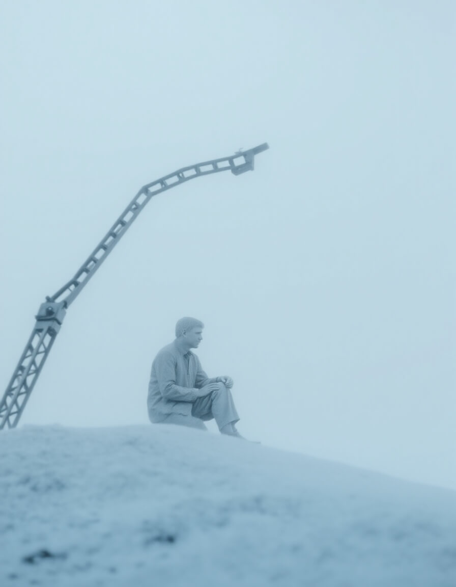 Meditative silhouette on a misty hill