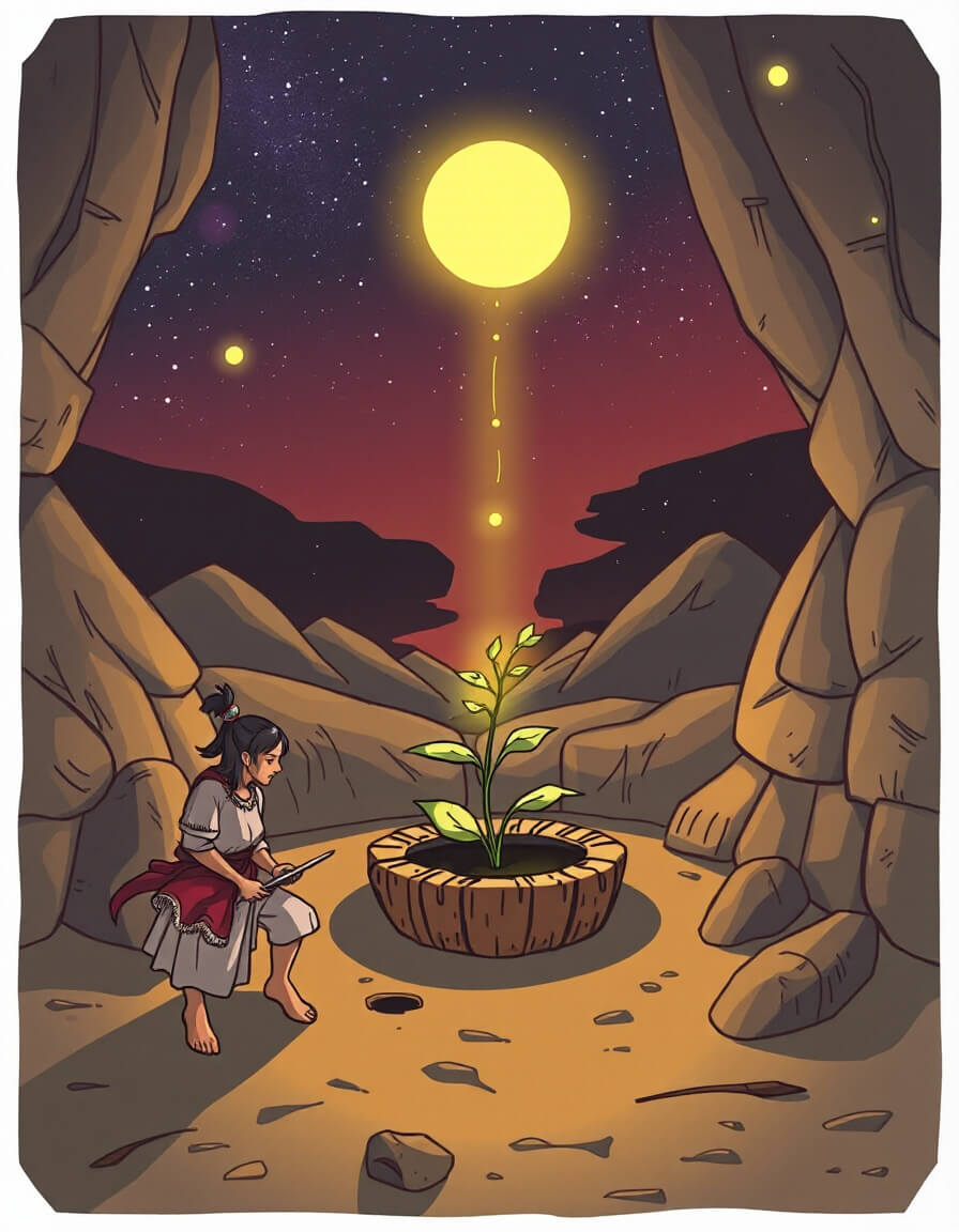 A guardian watching over a sacred plant