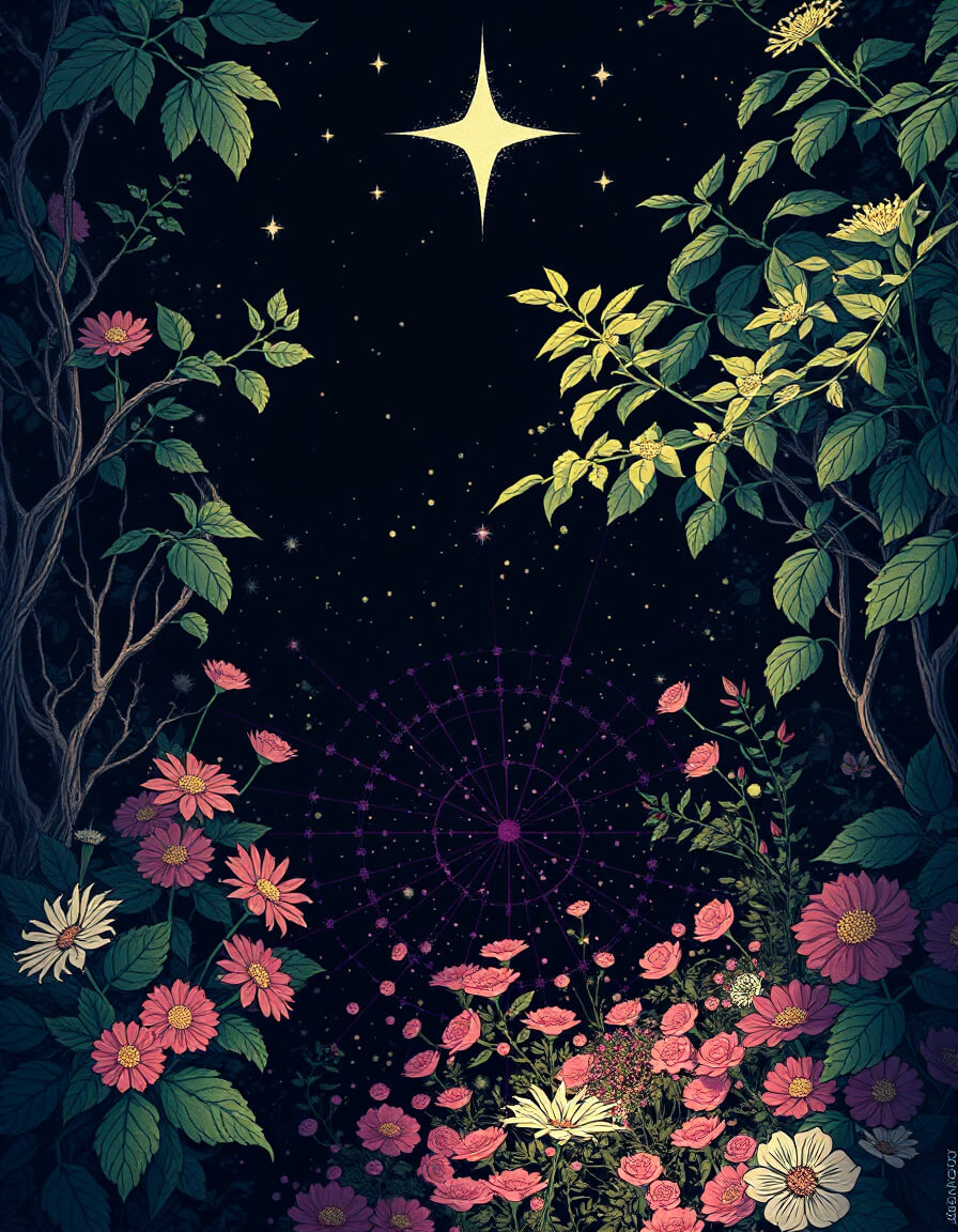 Sacred Night Garden - A space where flowers dance under the stars