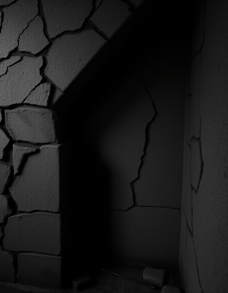 Cracked stone archway in darkness