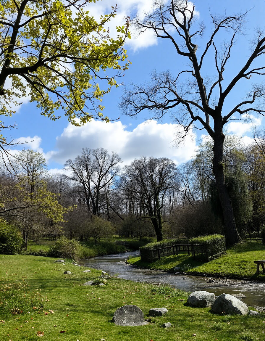 Bridge and stream in spring