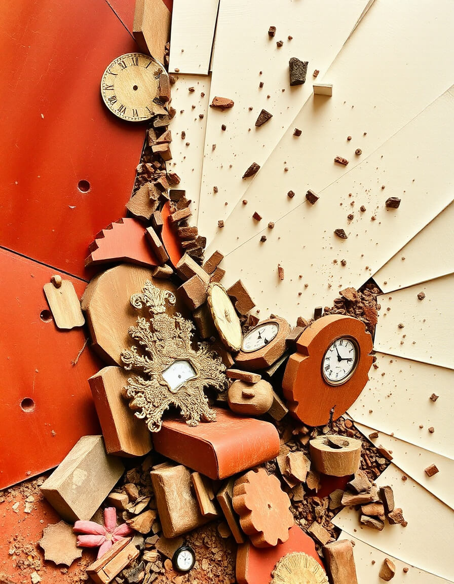 Broken clocks and golden ornament