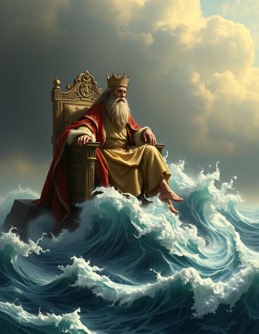 Mysterious king, golden crown, deep gaze