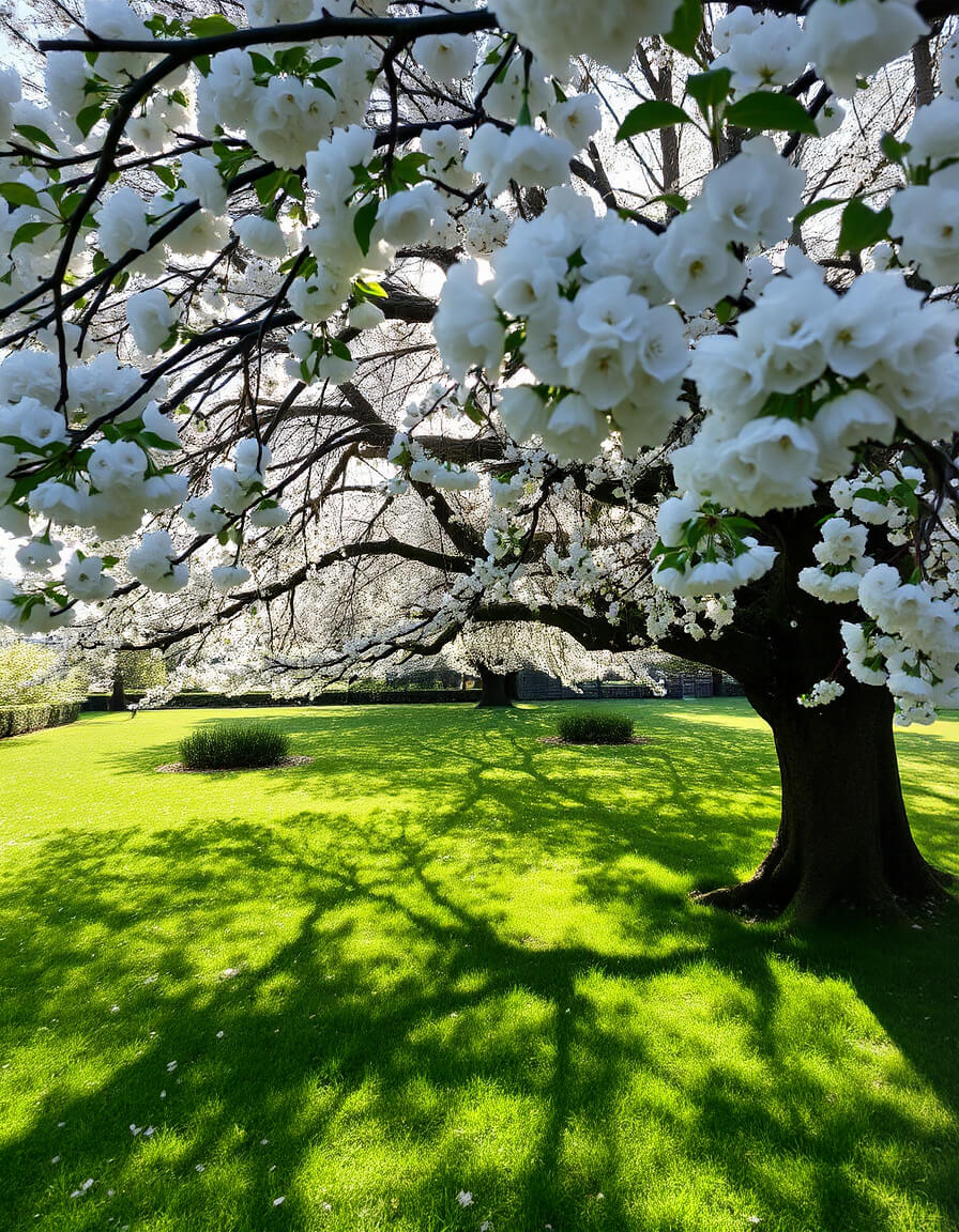 Cherry tree in bloom, dawn light, promise of renewal