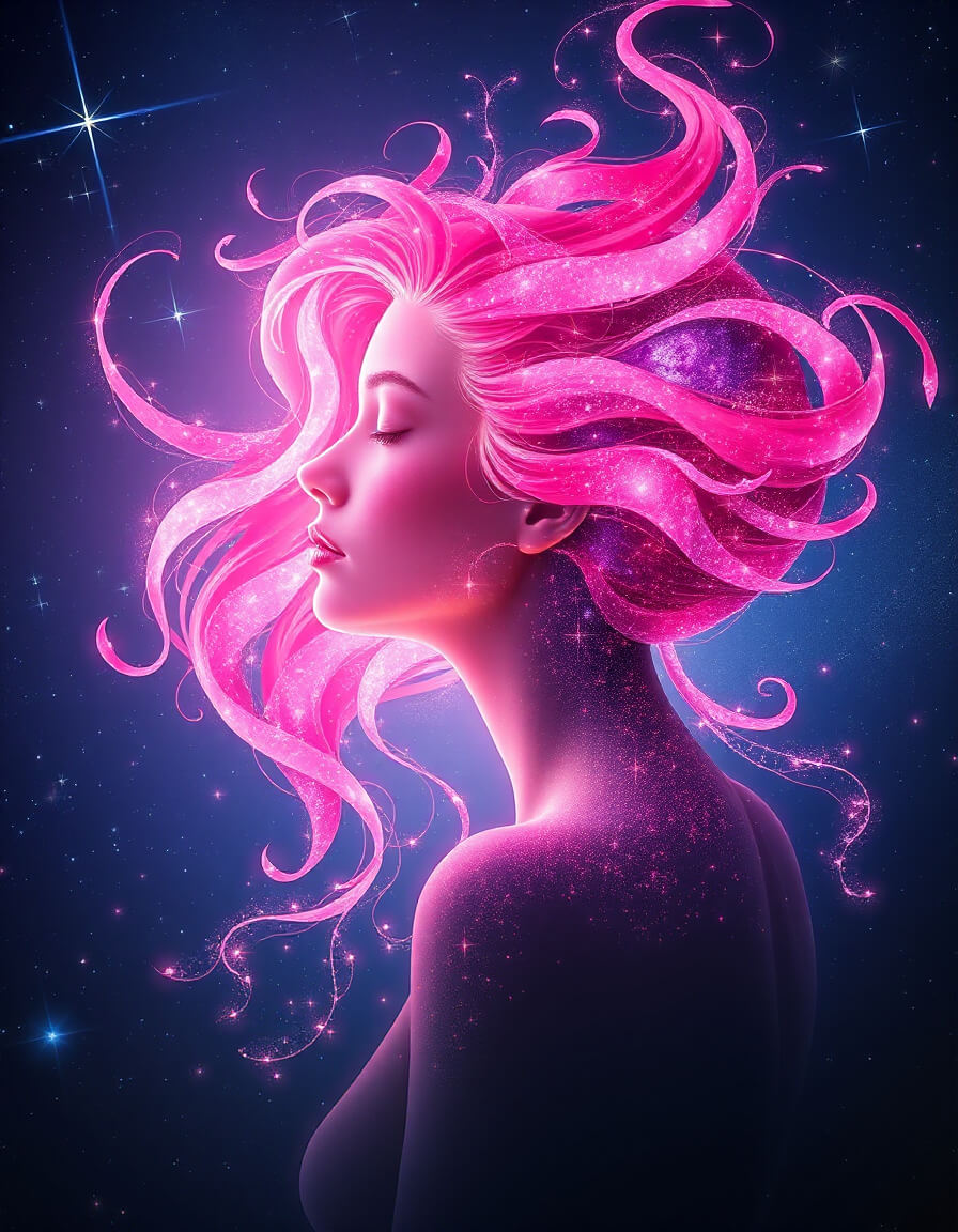 Starry feminine profile, pink hair