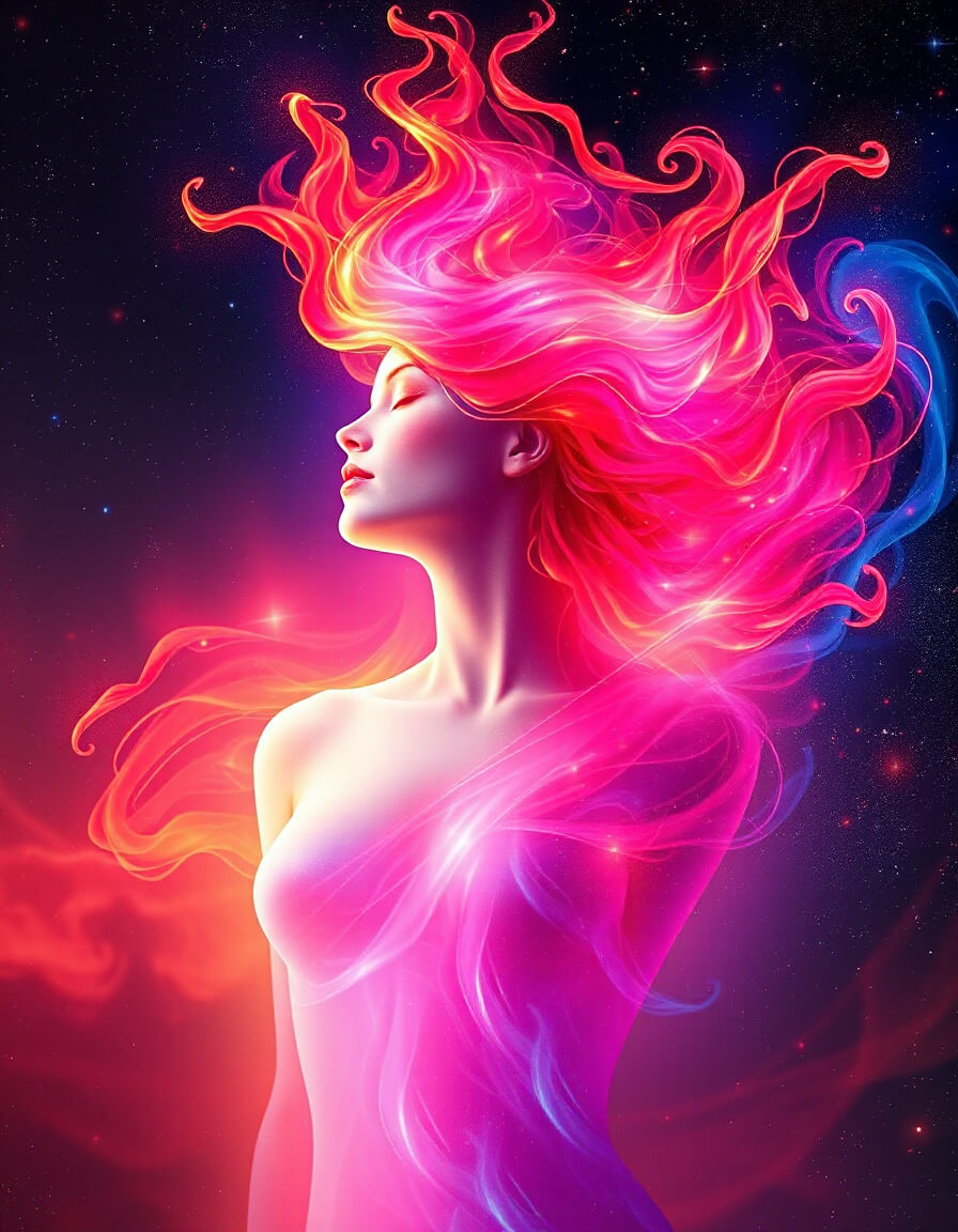 Cosmic woman, light and fire
